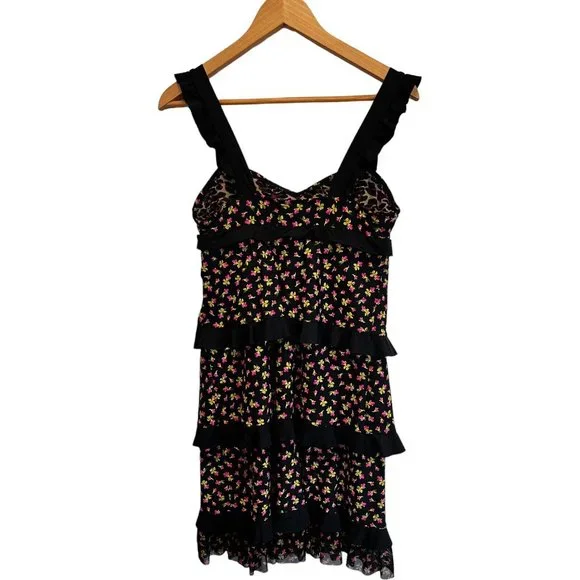 Vintage Betsey Johnson Tiered Floral Ruffle Rosebud Swim Dress